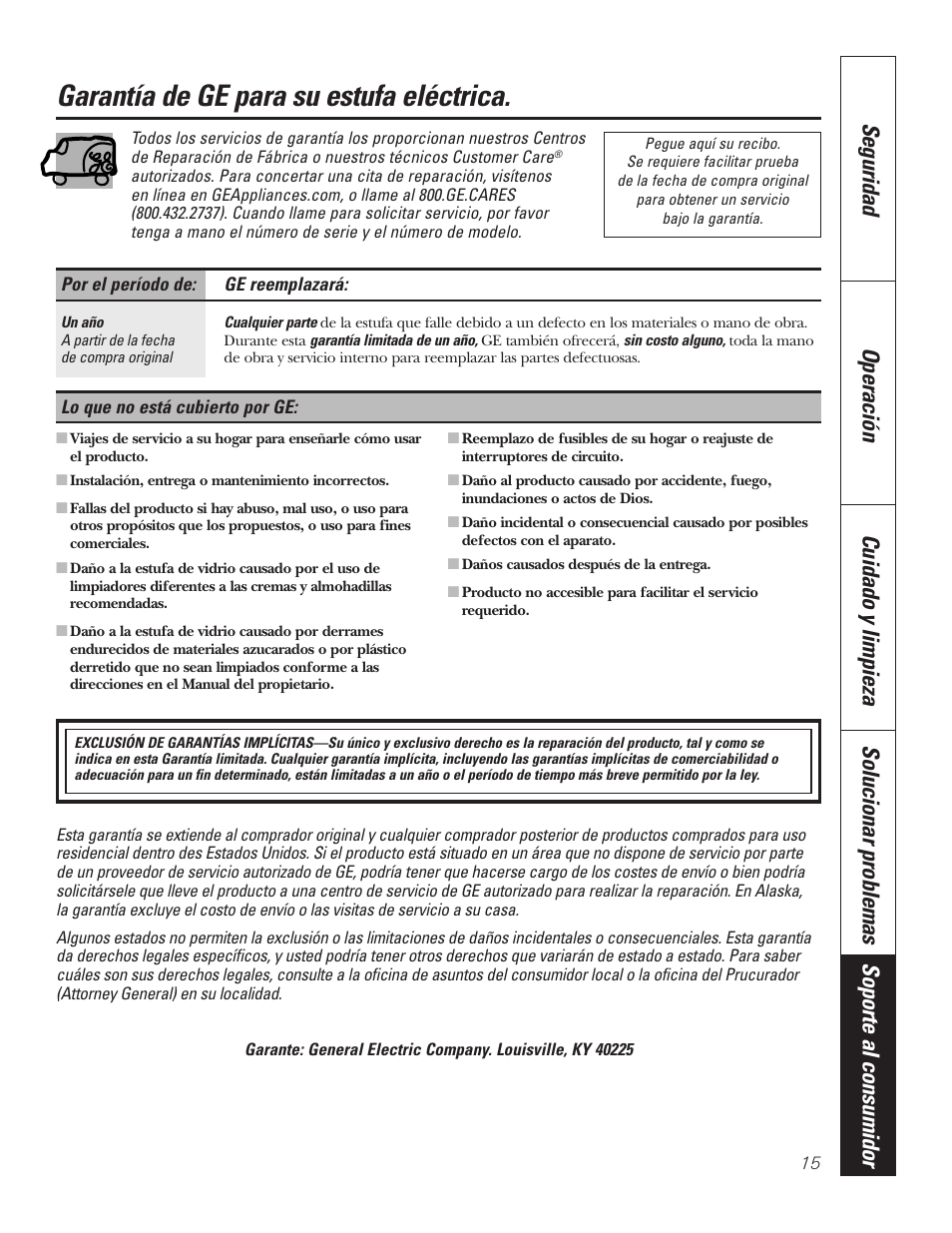 Garantía, Garantía de ge para su estufa eléctrica | GE JP336DDBB User Manual | Page 31 / 32