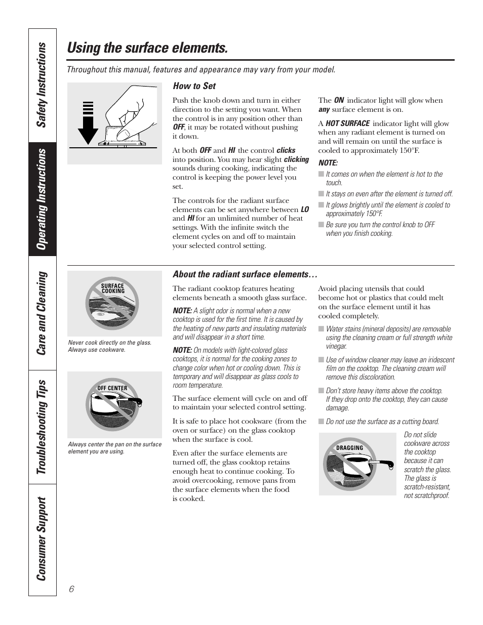 Surface elements, Surface elements , 7, Using the surface elements | GE JP336DDBB User Manual | Page 6 / 32