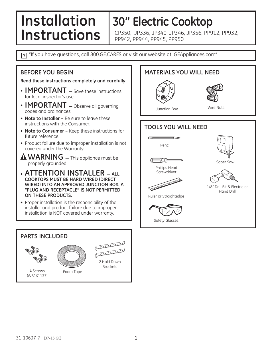 GE JP356BMBB User Manual | 16 pages