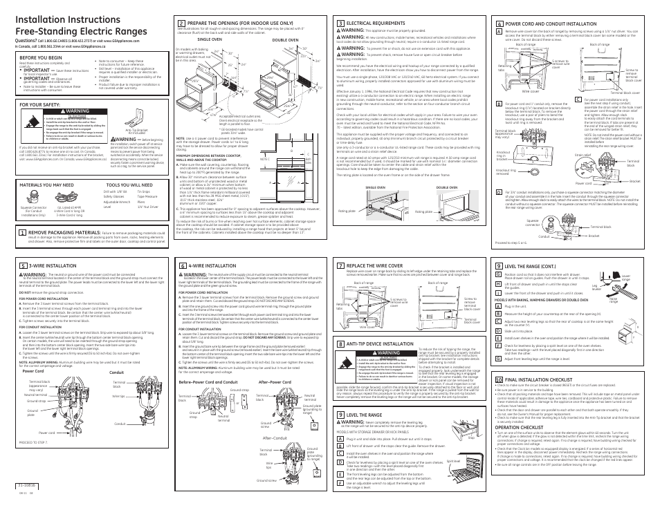 GE Free-Standing	Electric	Ranges User Manual | 2 pages