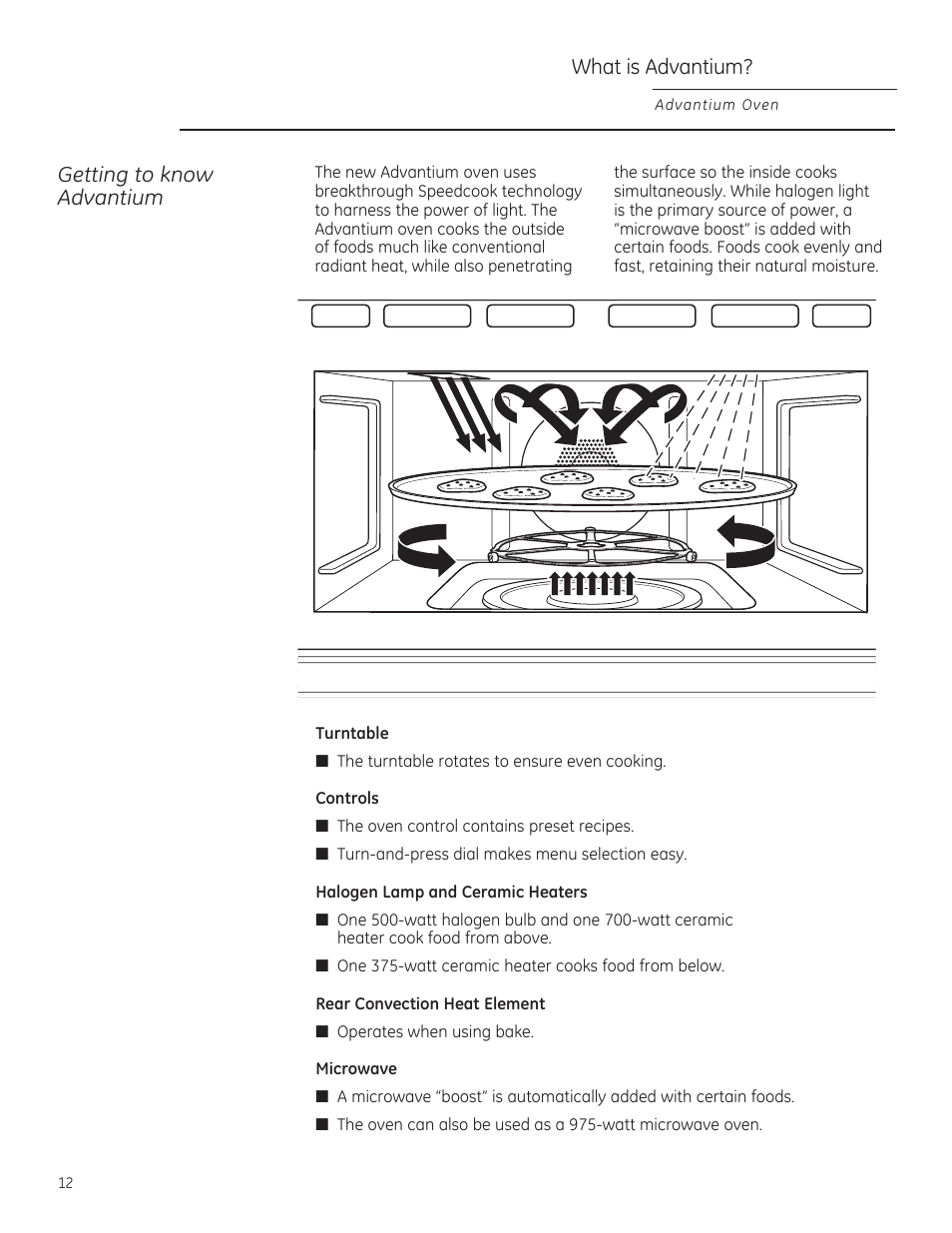 What is advantium, Getting to know advantium | GE PSB9120DFBB User Manual | Page 12 / 76