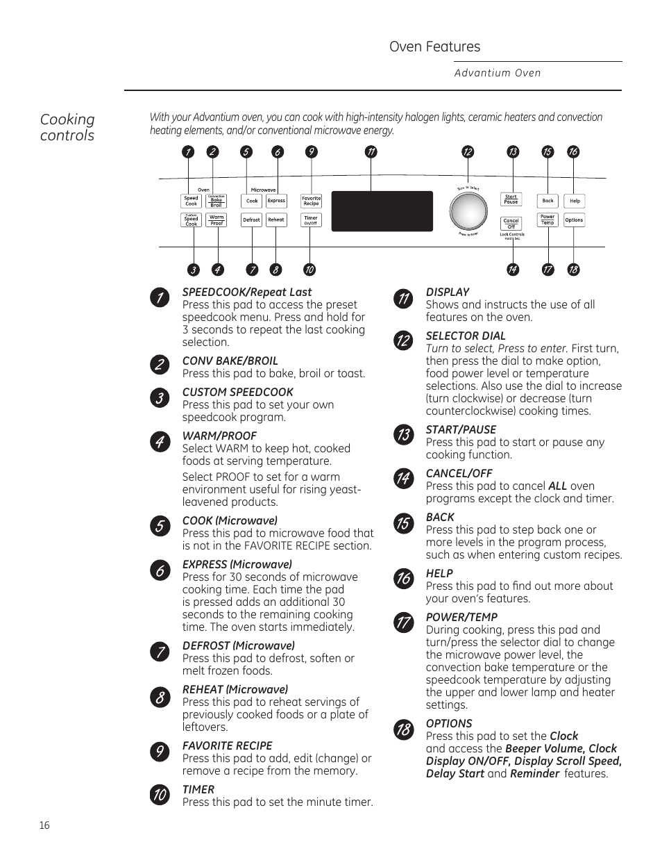 Cooking controls, Oven features | GE PSB9120DFBB User Manual | Page 16 / 76