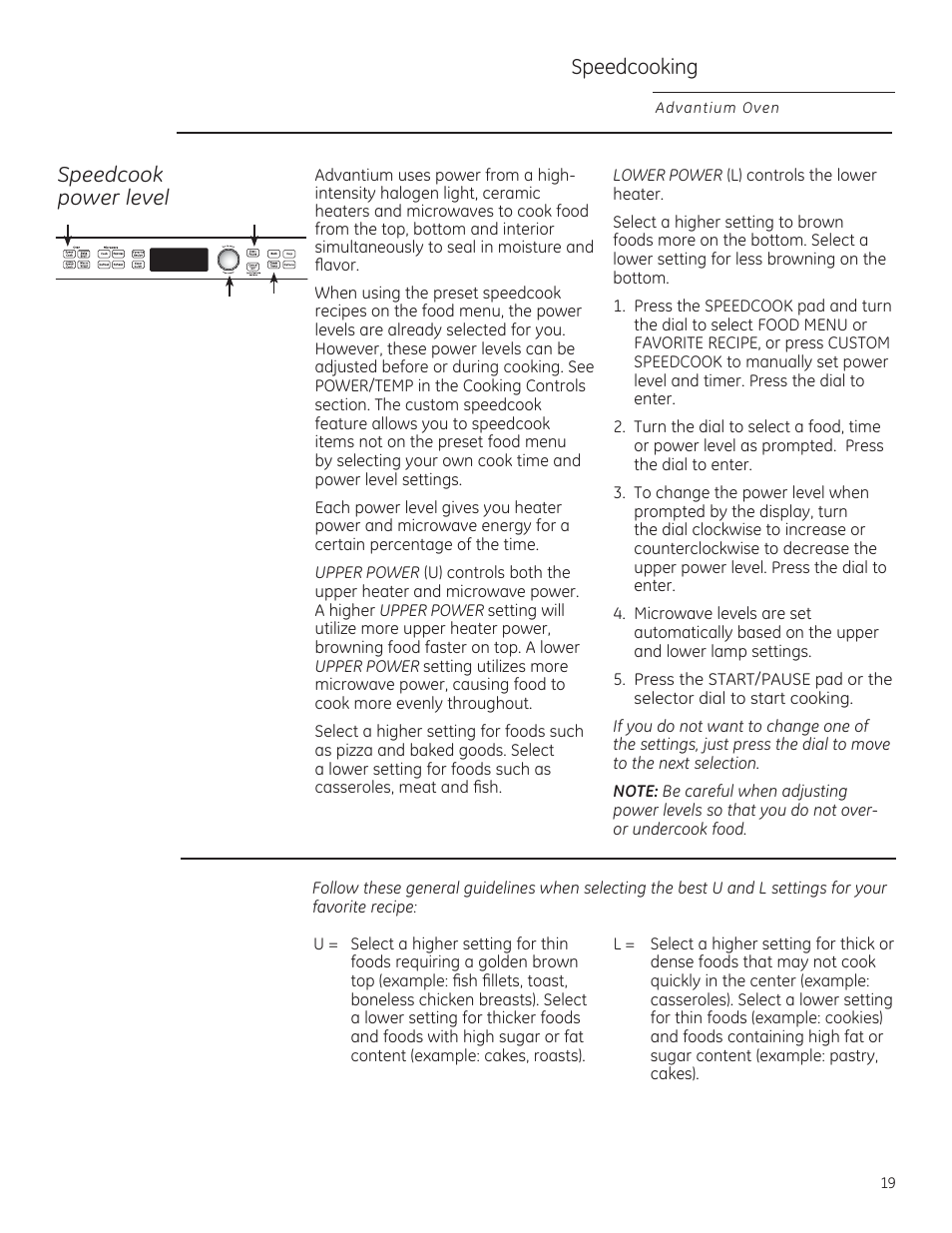 Speedcooking, Speedcook power level | GE PSB9120DFBB User Manual | Page 19 / 76