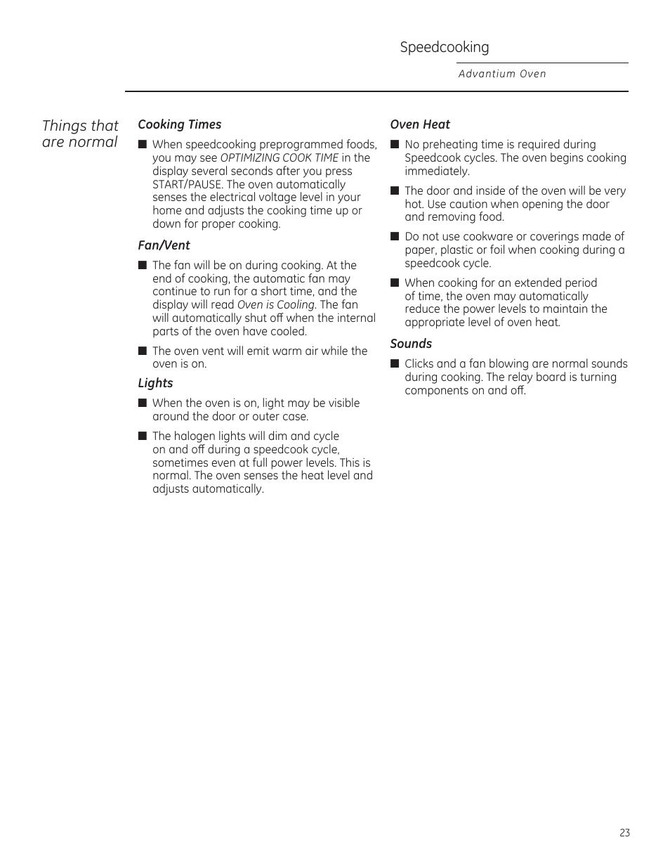 Speedcooking, Things that are normal | GE PSB9120DFBB User Manual | Page 23 / 76