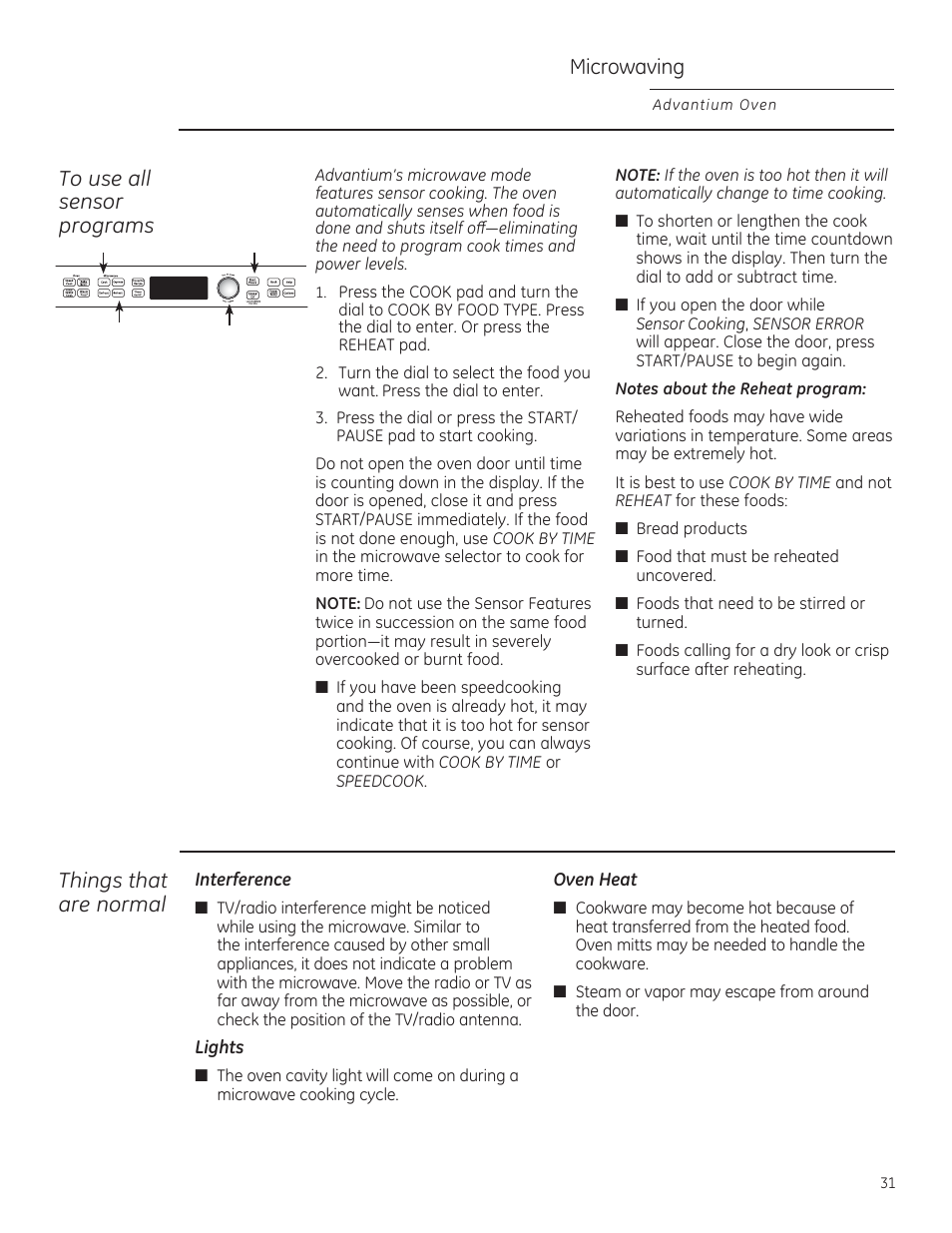 Microwaving, Things that are normal | GE PSB9120DFBB User Manual | Page 31 / 76