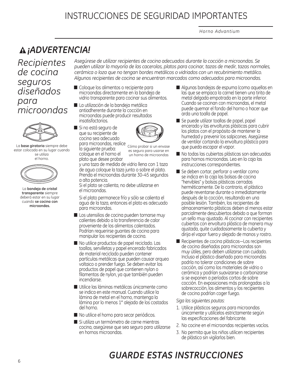 Advertencia, Instrucciones de seguridad importantes, Guarde estas instrucciones | GE PSB9120DFBB User Manual | Page 46 / 76