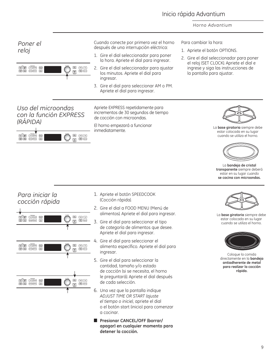 Inicio rápida advantium, Poner el reloj | GE PSB9120DFBB User Manual | Page 49 / 76