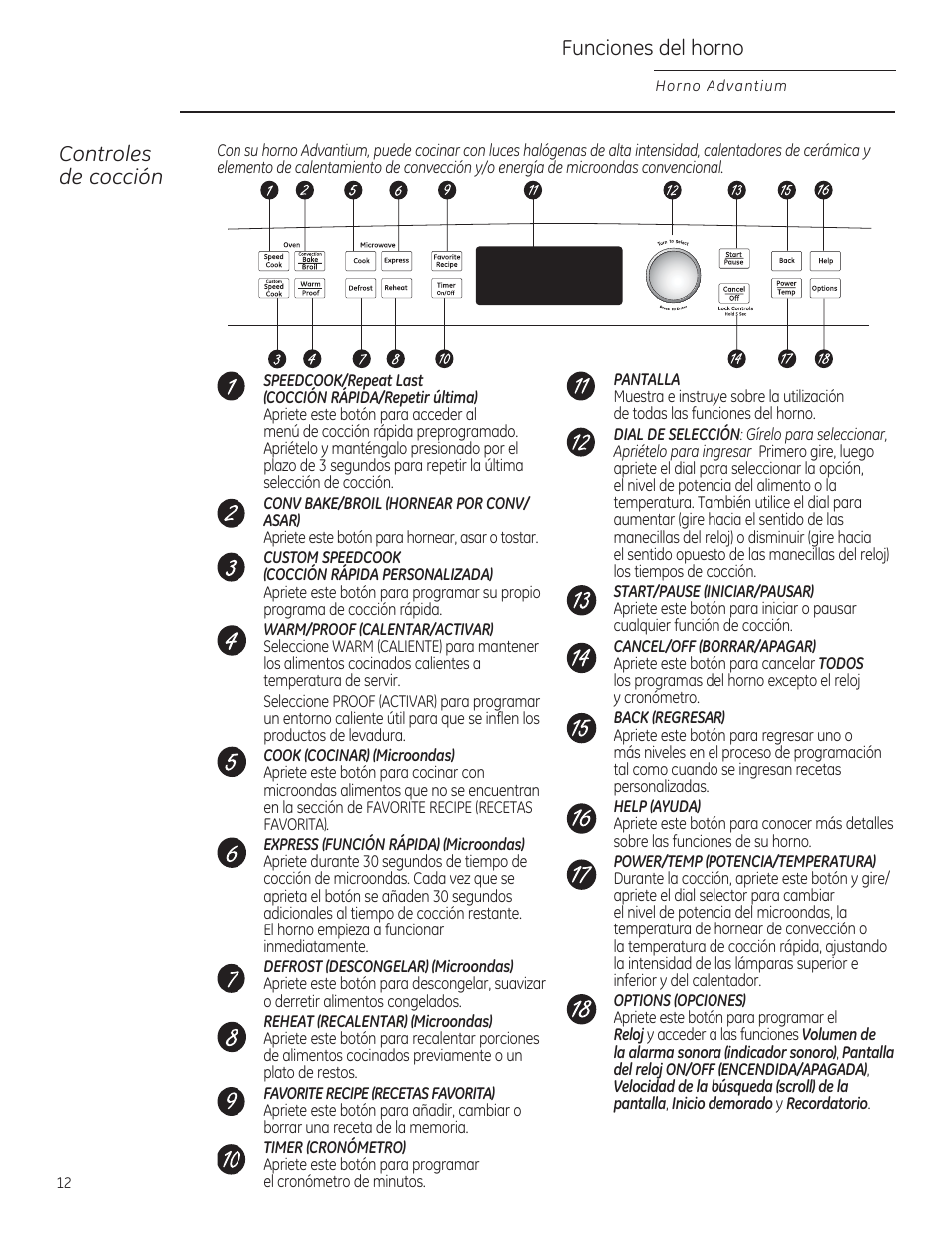 Controles de cocción, Funciones del horno | GE PSB9120DFBB User Manual | Page 52 / 76