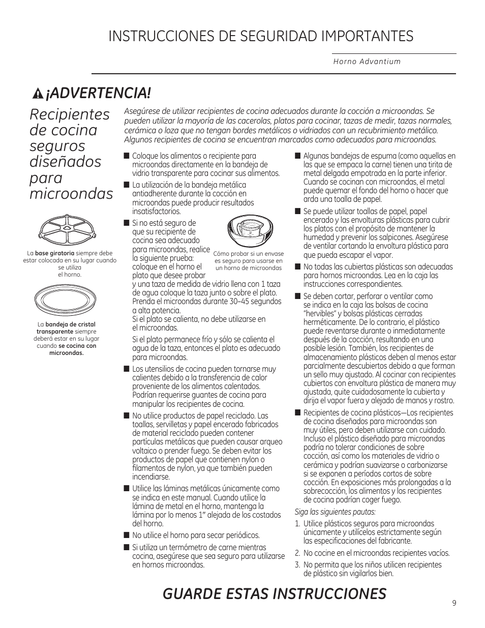Advertencia, Instrucciones de seguridad importantes, Guarde estas instrucciones | GE PSB9120DFBB User Manual | Page 9 / 76