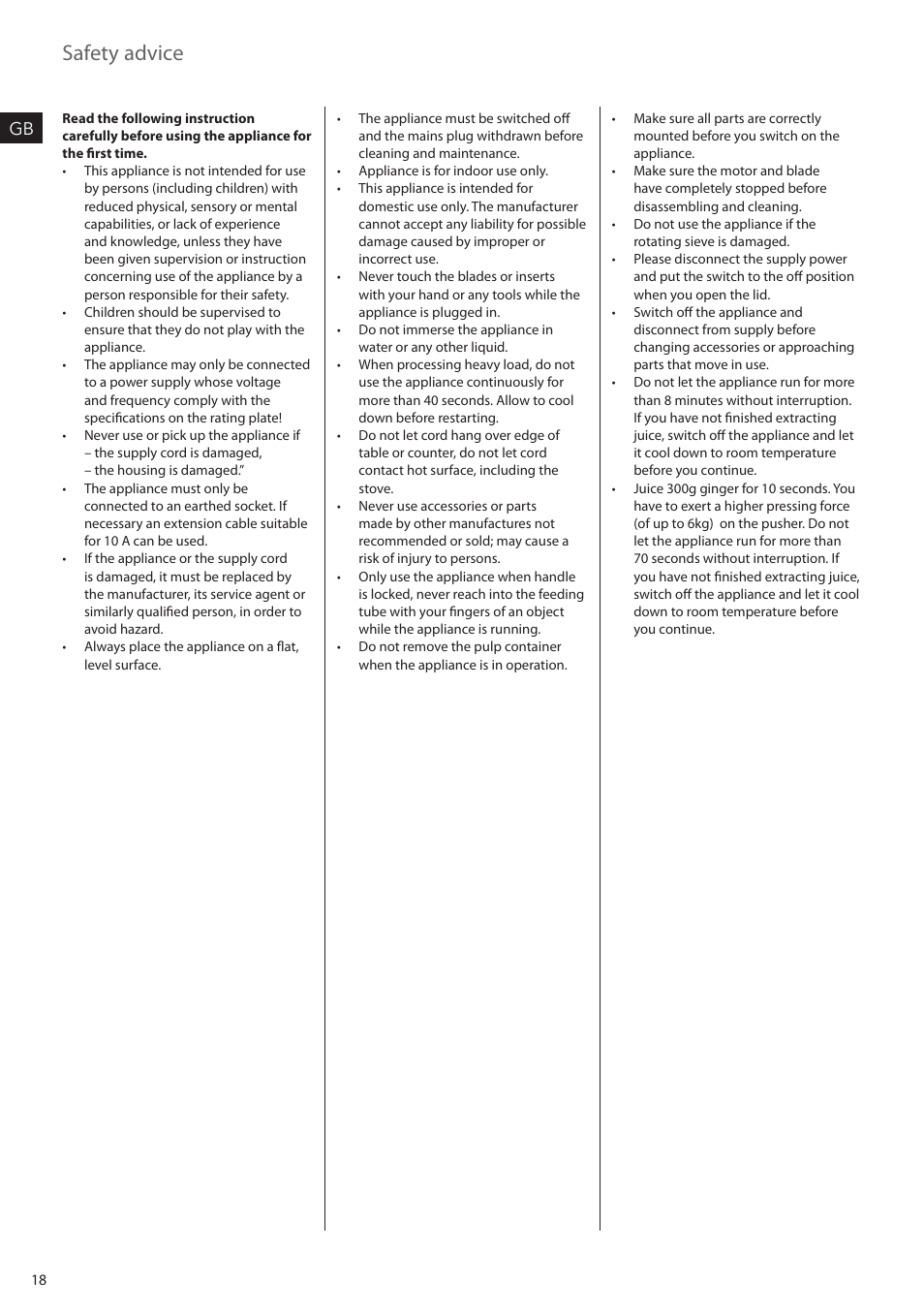 Safety advice | AEG SF2000 User Manual | Page 18 / 24