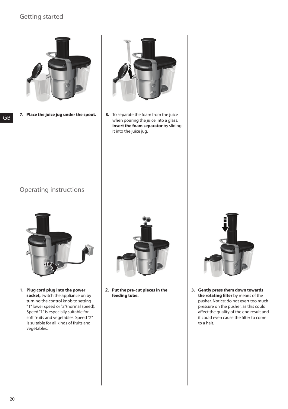 Operating instructions getting started | AEG SF2000 User Manual | Page 20 / 24