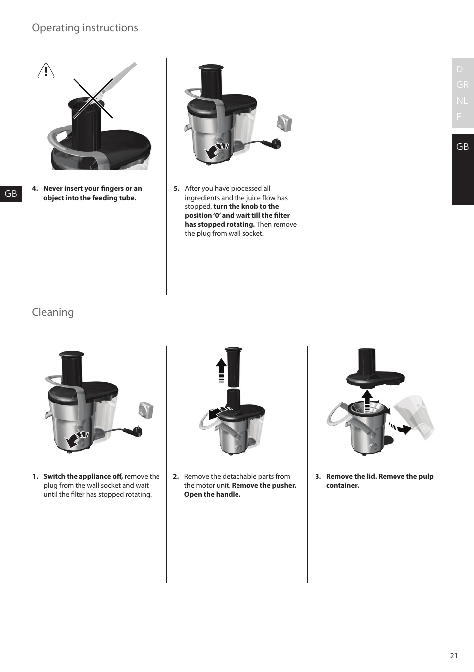 Operating instructions cleaning | AEG SF2000 User Manual | Page 21 / 24