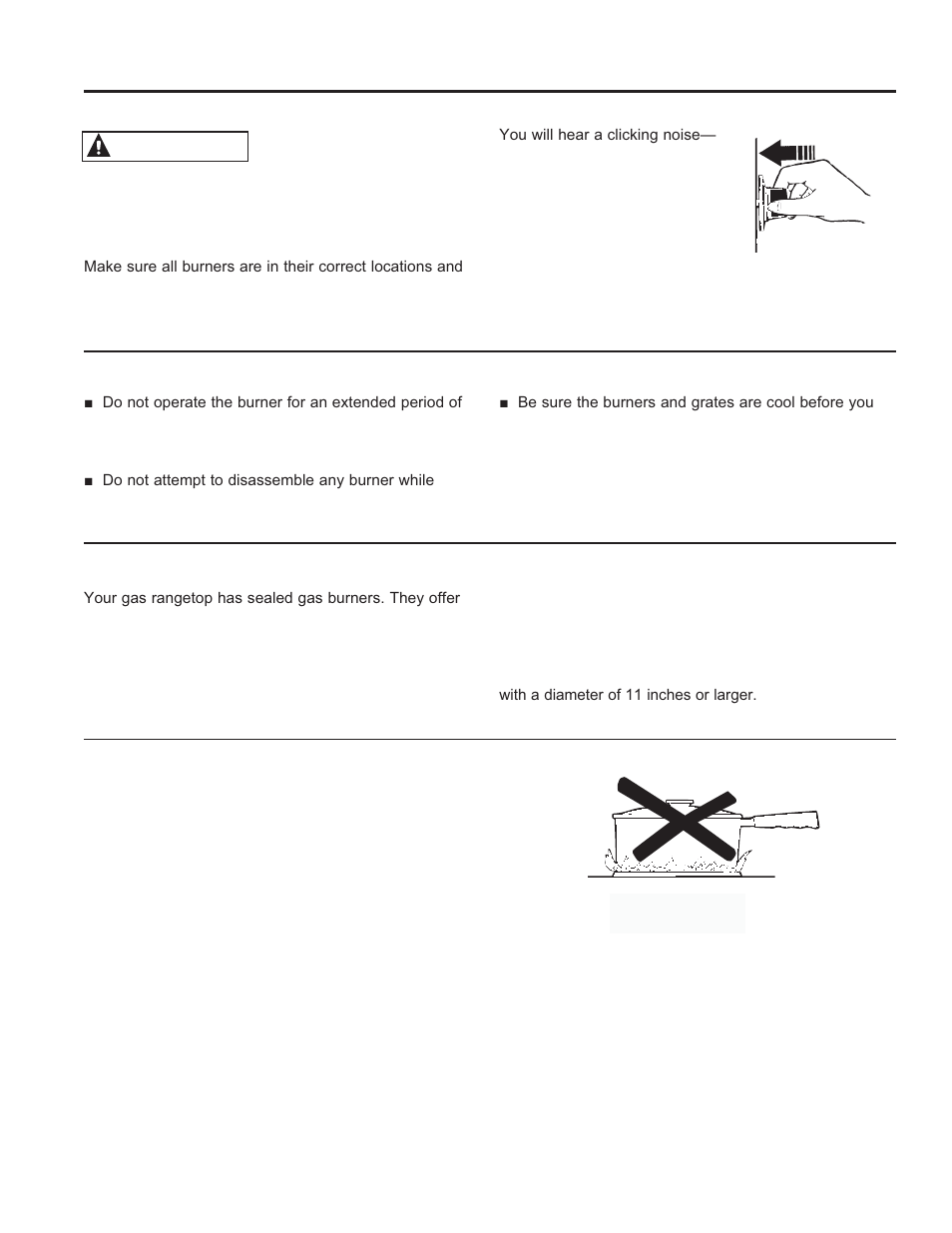 Using the c ook to p: su rface burners, Surface burners, Warning | GE JGS650DEFWW User Manual | Page 10 / 64