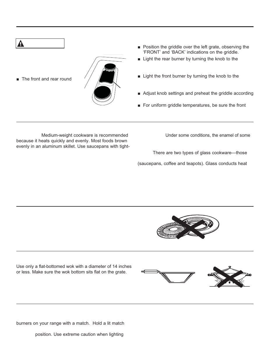 Using the c ook to p: s ur face burners, Surface burners (cont.), Warning | GE JGS650DEFWW User Manual | Page 11 / 64