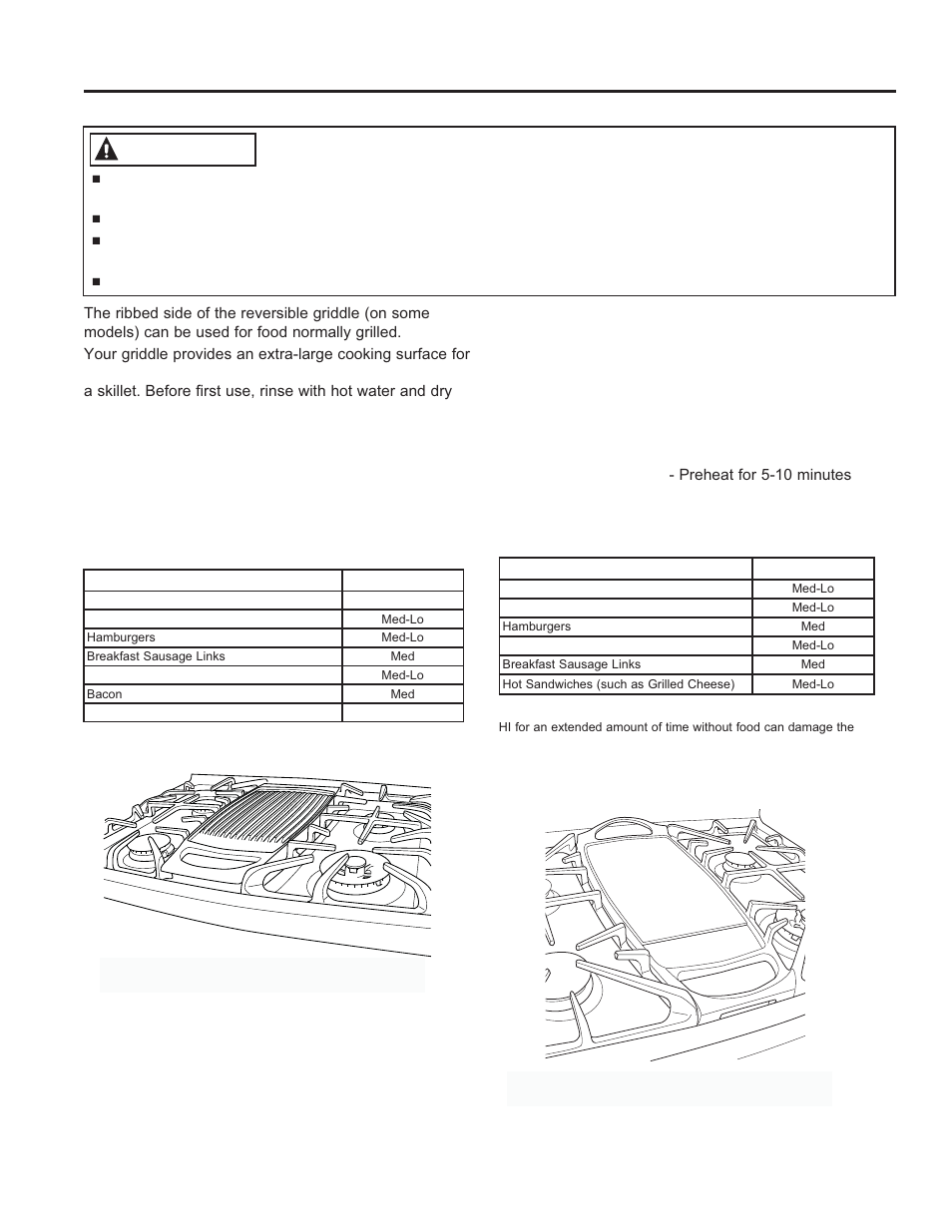 Using the c ook to p: griddle, Griddle, Warning | On some models), Using the griddle (on some models) | GE JGS650DEFWW User Manual | Page 12 / 64
