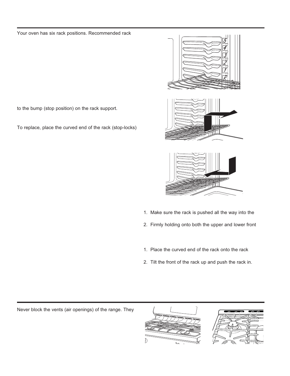 Using the o ven: o ven racks / o ven air v ents, Oven racks, Oven air vents | GE JGS650DEFWW User Manual | Page 17 / 64