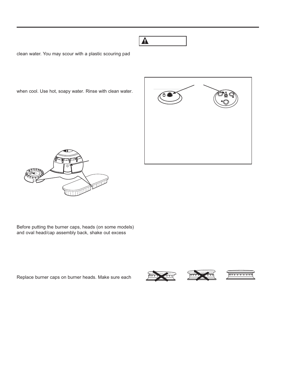 Care and cle aning: cleaning the cook top, Cleaning the cooktop (cont.), Caution | Cleaning the burners | GE JGS650DEFWW User Manual | Page 25 / 64