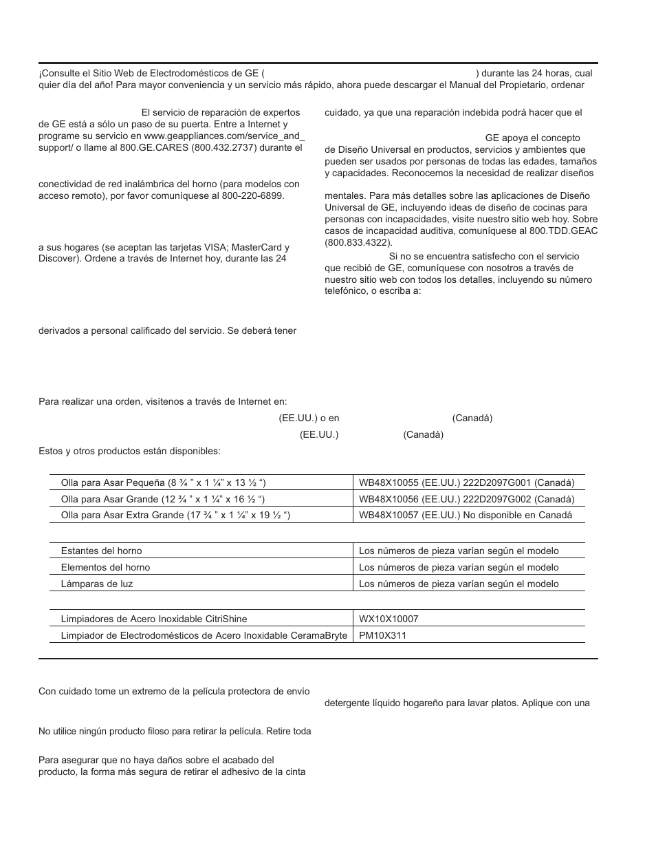 Asistencia / a c cesorios, Accesorios | GE JGS650DEFWW User Manual | Page 41 / 64