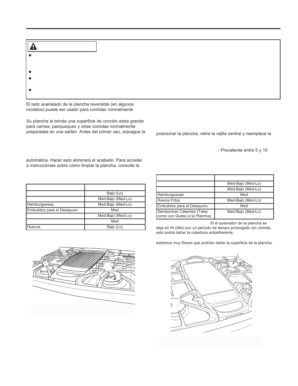 Plancha, Advertencia, En algunos modelos) | GE JGS650DEFWW User Manual | Page 44 / 64