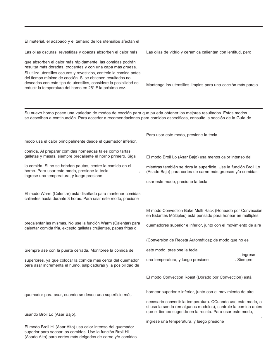 Uso del horno: utensilios / modos de cocción, Modos de cocción, Utensilios | GE JGS650DEFWW User Manual | Page 50 / 64