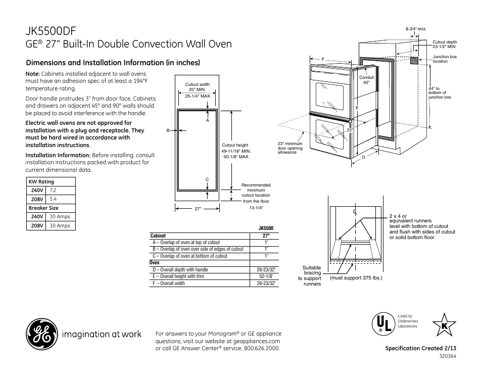 GE JK5500DFWW User Manual | 2 pages