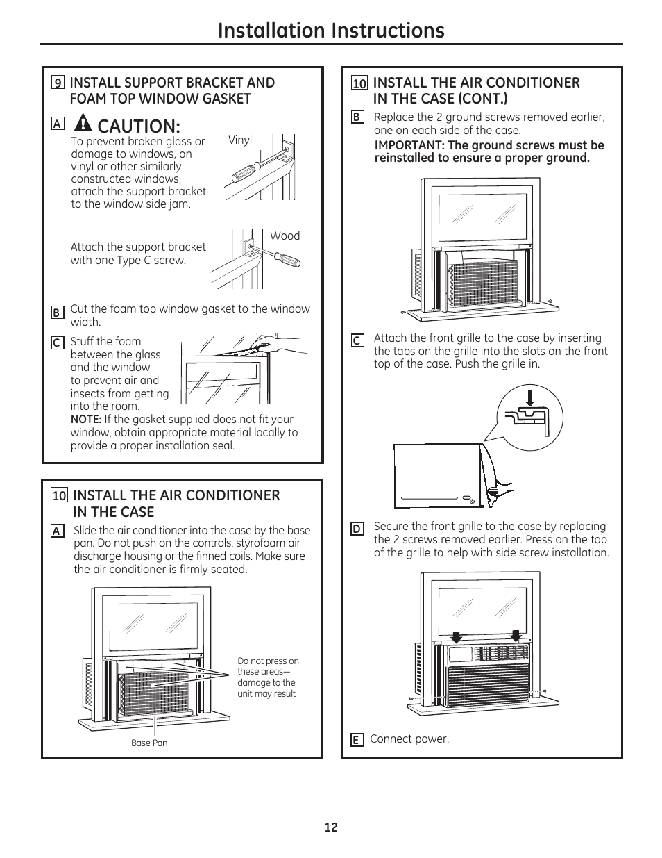 Installation instructions, Caution | GE AEN10AQ User Manual | Page 12 / 32