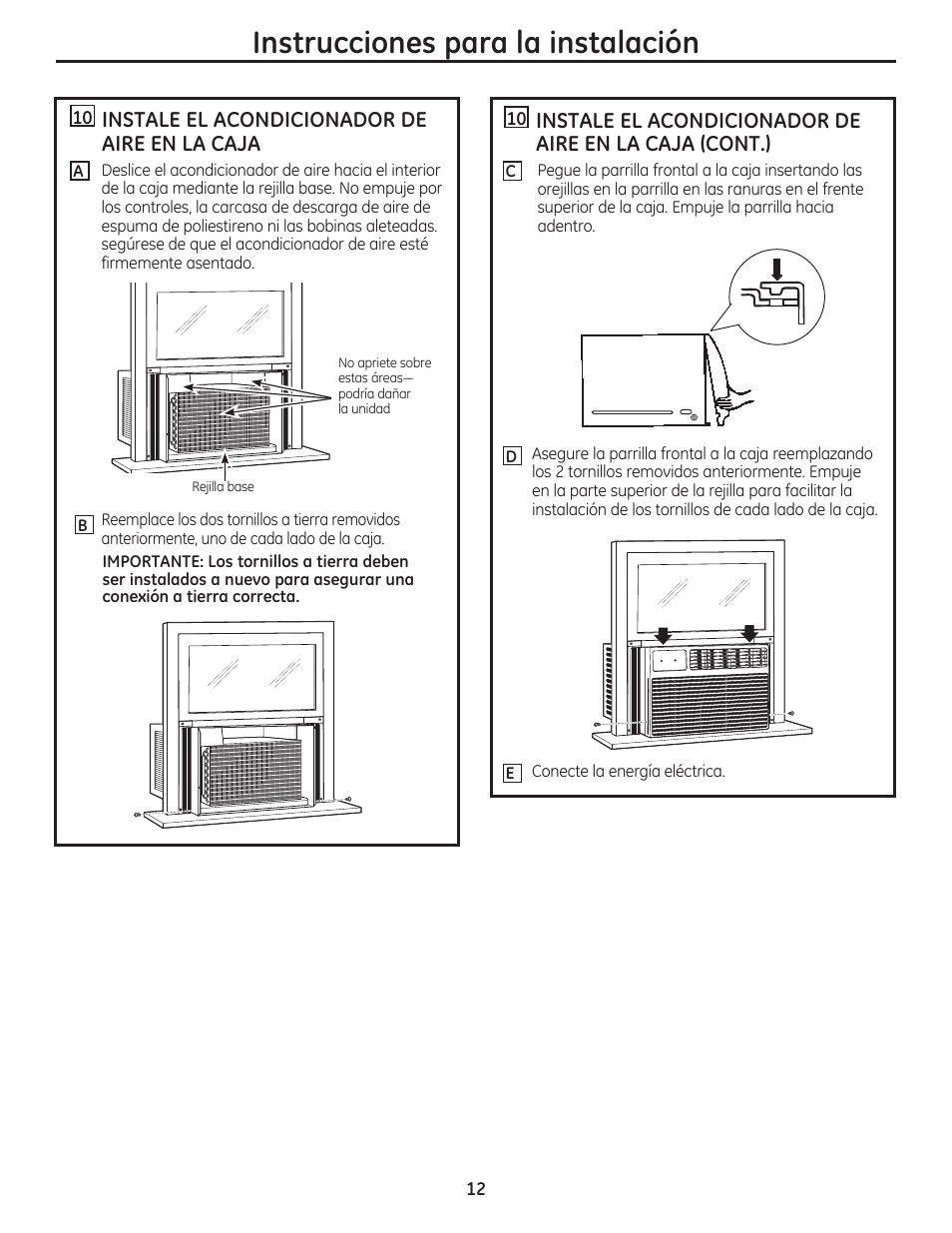 Instrucciones para la instalación | GE AEN10AQ User Manual | Page 28 / 32