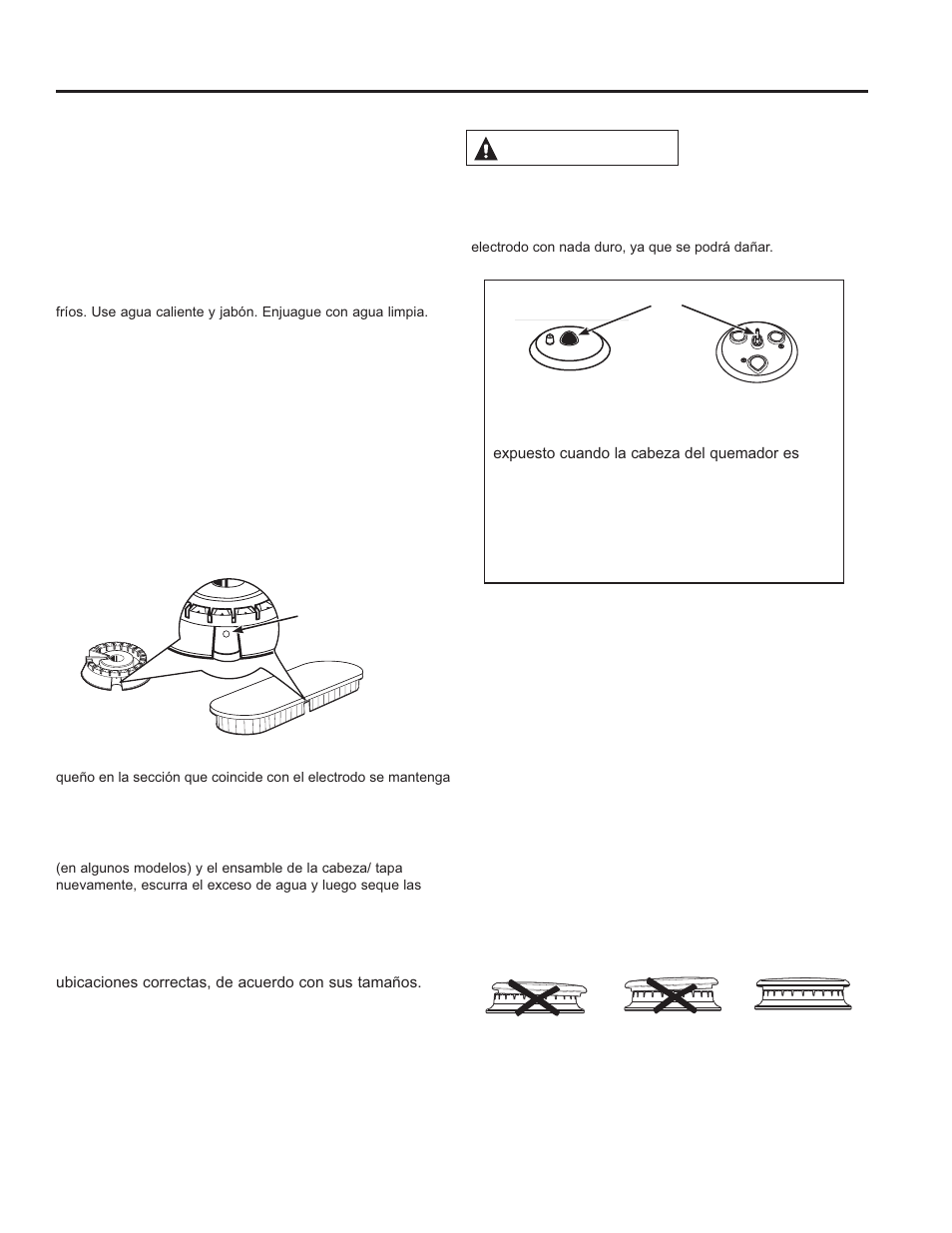 Cuid ado y limpieza, Limpieza de la placa de cocción (continúa), Limpieza de la placa de cocción | Precaución, Limpieza de los quemadores | GE JGB870SEFSS User Manual | Page 49 / 56