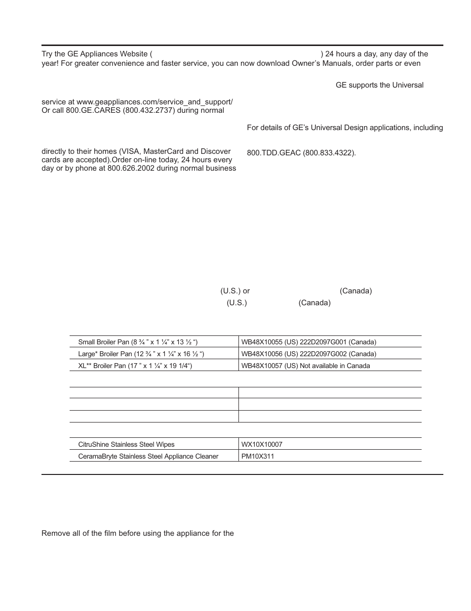 Assist ance / a c cessories, Accessories | GE JGB870SEFSS User Manual | Page 8 / 56