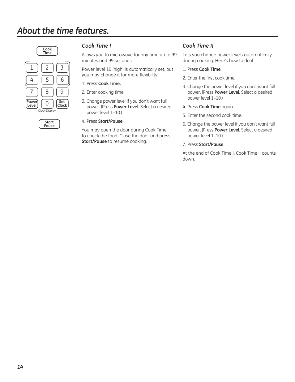 About the time features | GE PEB7226DFBB User Manual | Page 14 / 52