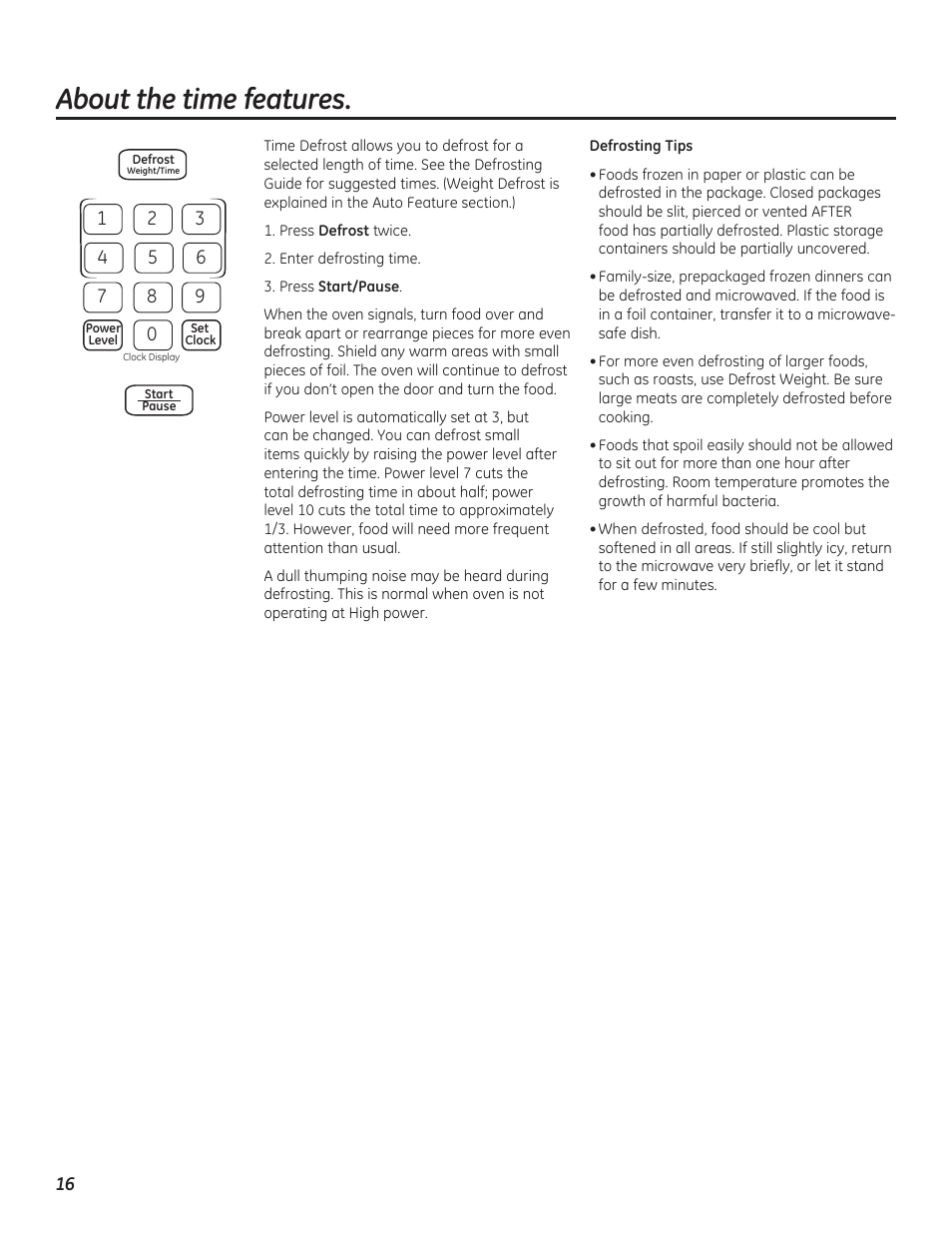 About the time features | GE PEB7226DFBB User Manual | Page 16 / 52