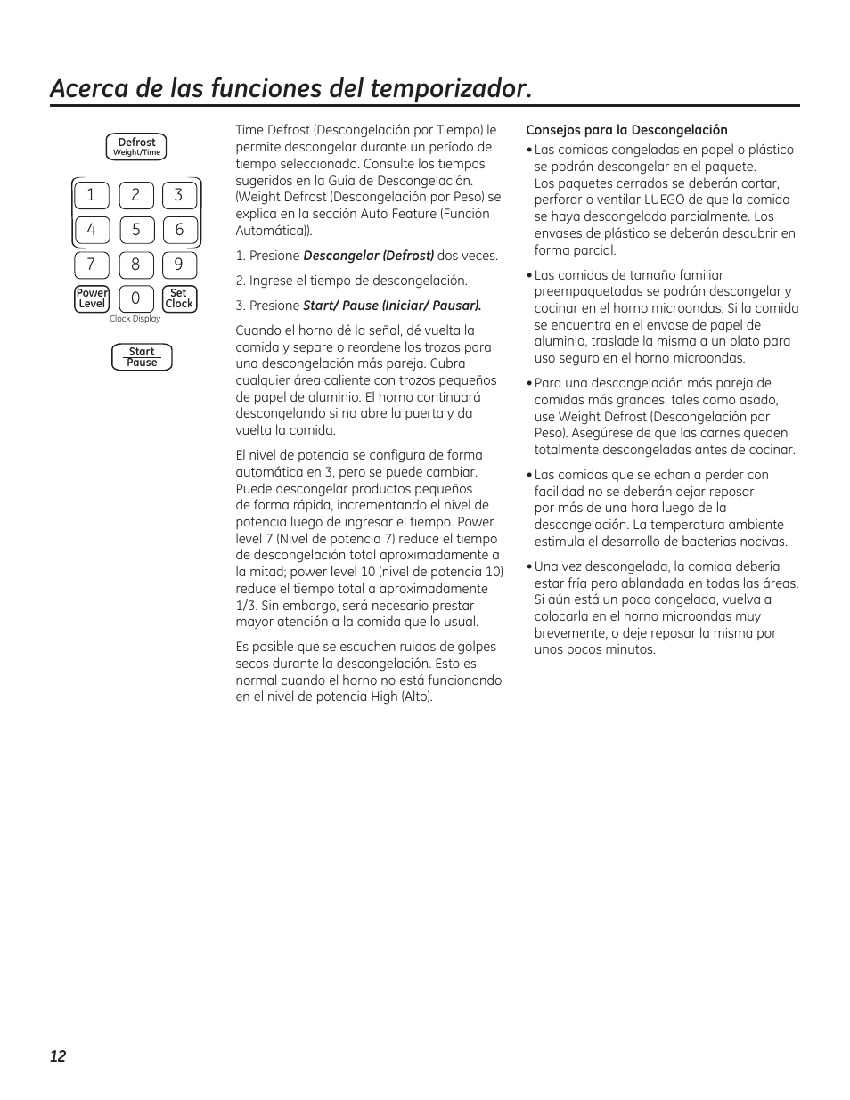 Acerca de las funciones del temporizador | GE PEB7226DFBB User Manual | Page 40 / 52