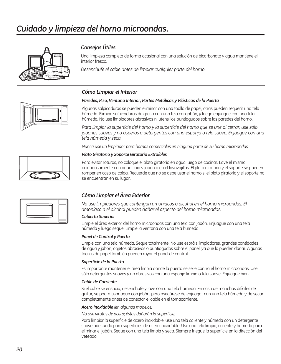 Cuidado y limpieza del horno microondas | GE PEB7226DFBB User Manual | Page 48 / 52