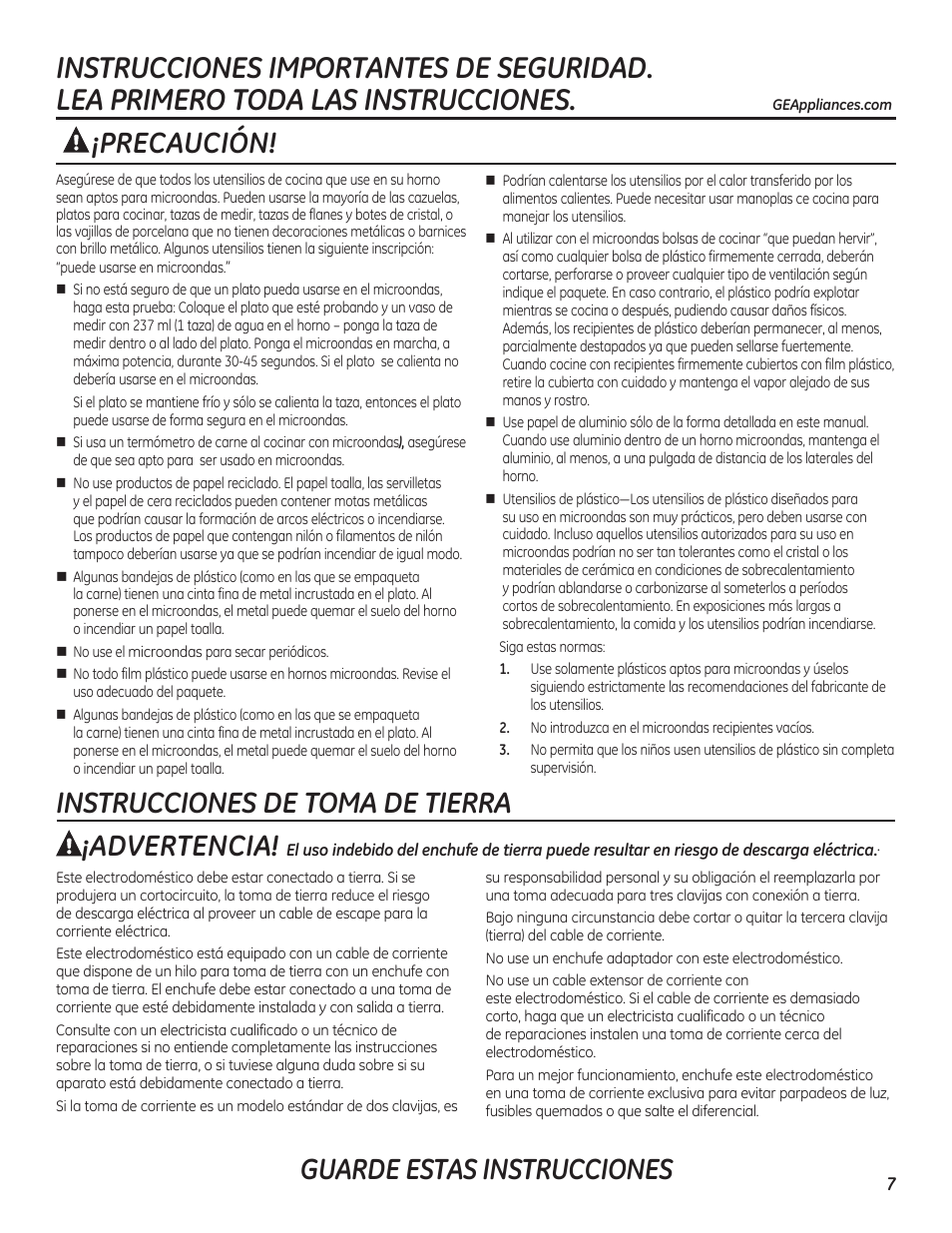 Advertencia | GE PEB7226DFBB User Manual | Page 7 / 52