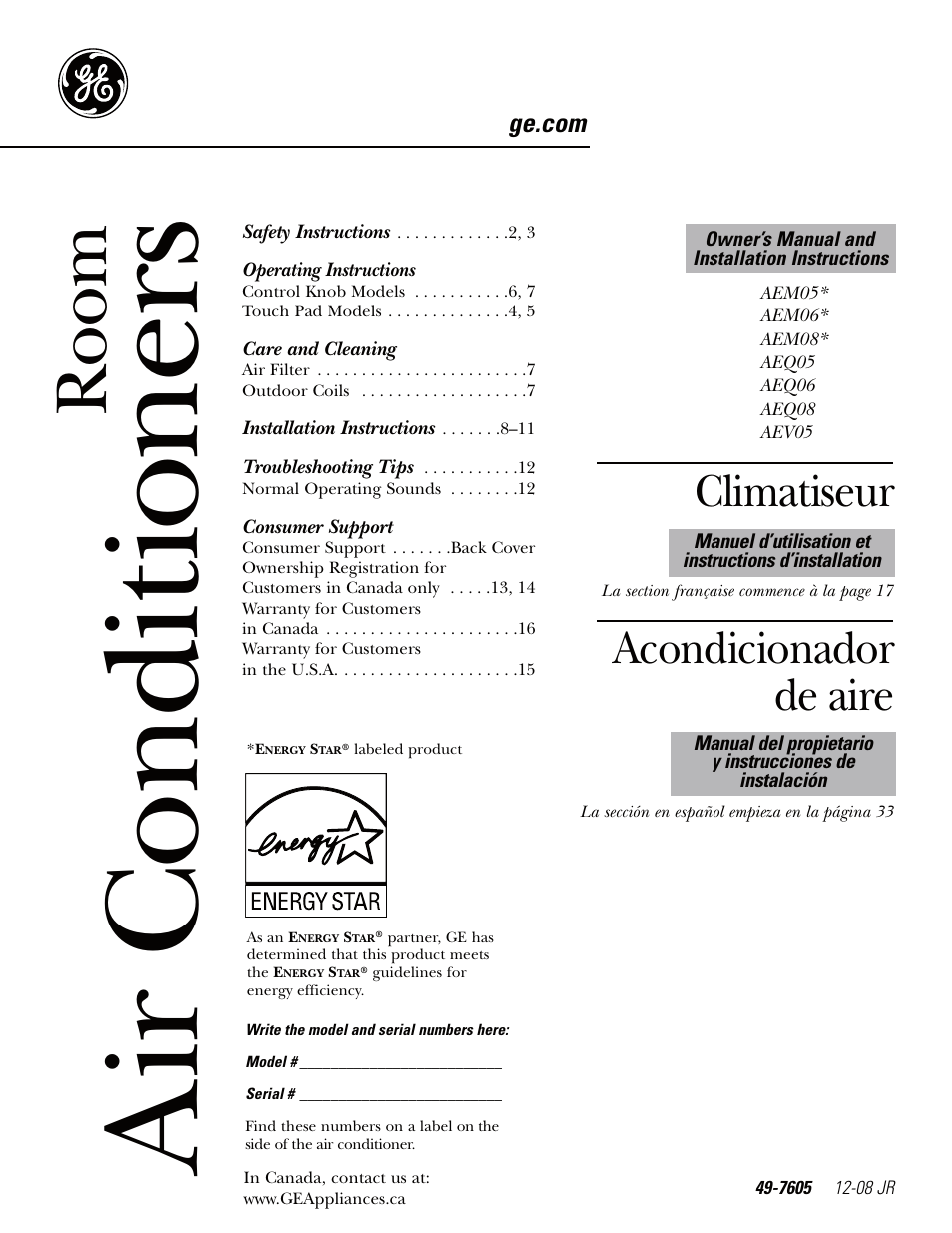 GE AEQ06LQ User Manual | 48 pages