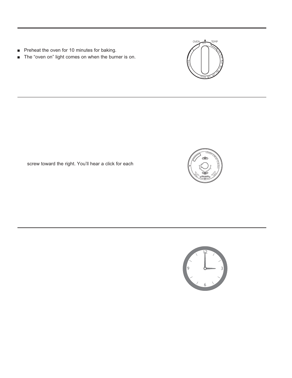 Using the range: o ven contr ols, Oven controls, Clock (on some models) | Oven temperature knob (on some models) | GE JBS10GFSA User Manual | Page 15 / 56