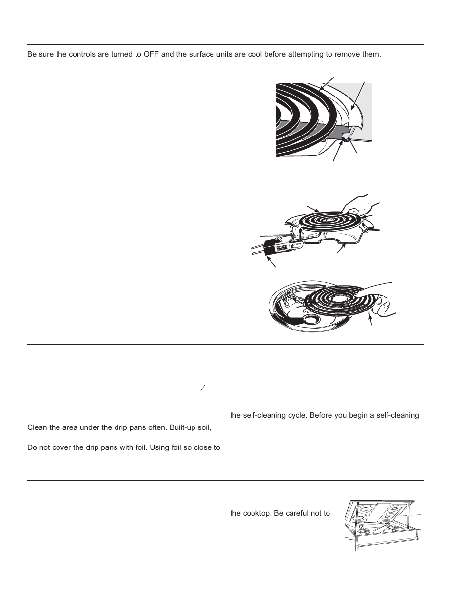 Care and cle aning: cleaning the range – exterior, Cleaning the range – exterior (cont.), Surface units | Drip pans, Lift-up cooktop | GE JBS10GFSA User Manual | Page 19 / 56