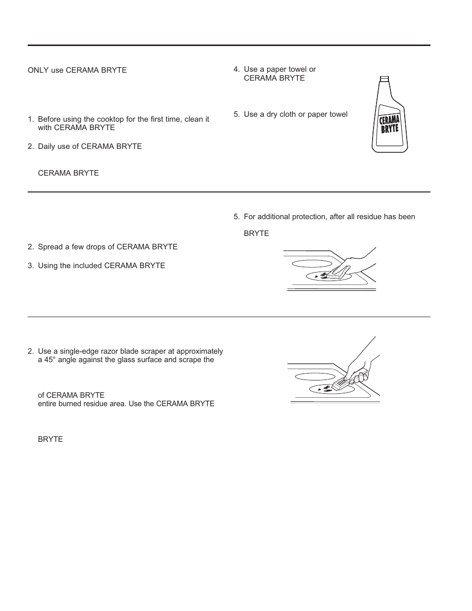 Care and cle aning: cleaning the glass cooktop, Cleaning the glass cooktop, Normal daily use cleaning | Burned-on residue, Heavy, burned-on residue | GE JBS10GFSA User Manual | Page 21 / 56