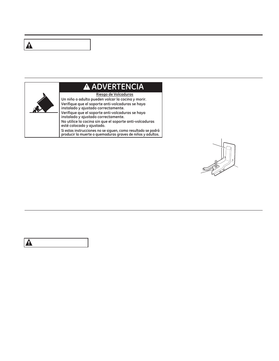 Informa ción de segurid ad, Dispositivo anti-volcaduras advertencia, Advertencia | GE JBS10GFSA User Manual | Page 30 / 56