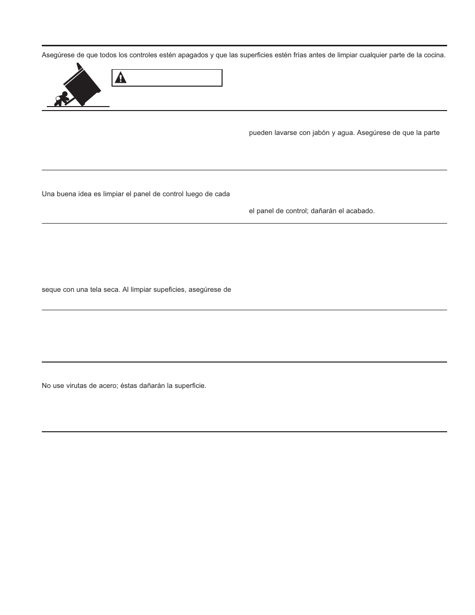 Limpieza de la cocina - exterior, Advertencia | GE JBS10GFSA User Manual | Page 46 / 56
