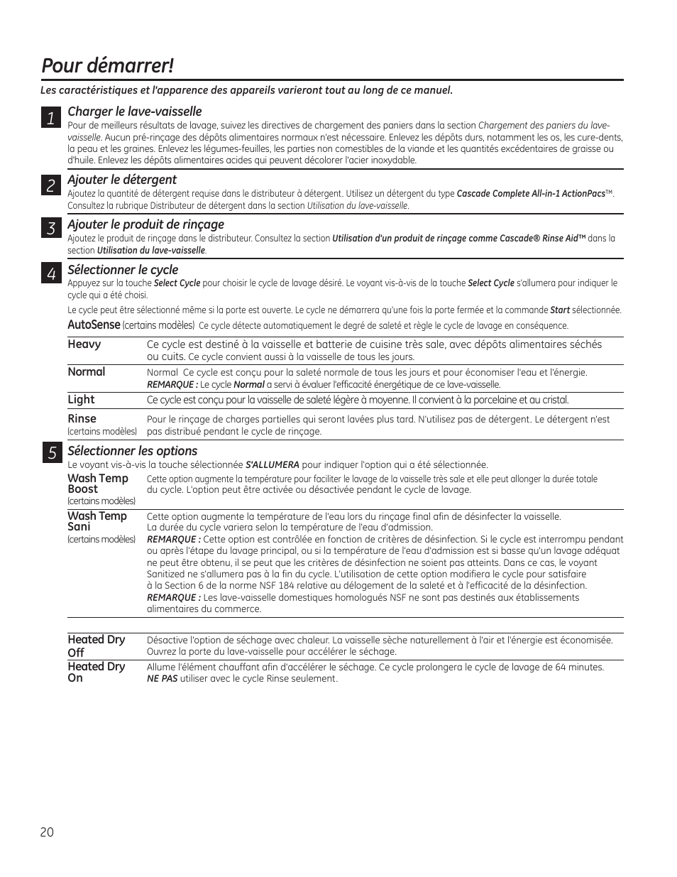 Pour démarrer | GE GDF510PGDBB User Manual | Page 20 / 48