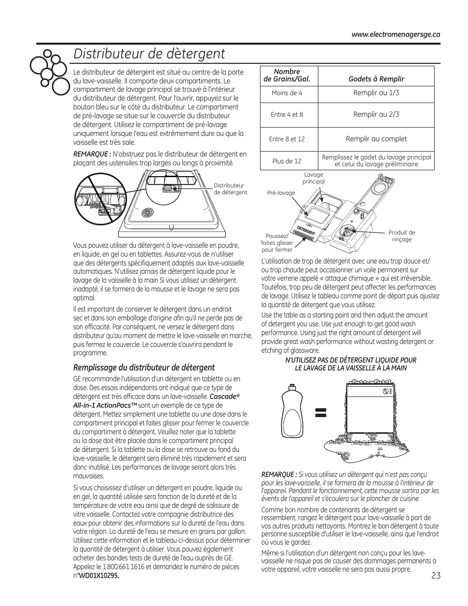 Distributeur de d è tergent | GE GDF510PGDBB User Manual | Page 23 / 48