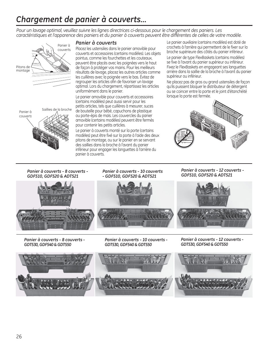 Chargement de panier à couverts | GE GDF510PGDBB User Manual | Page 26 / 48