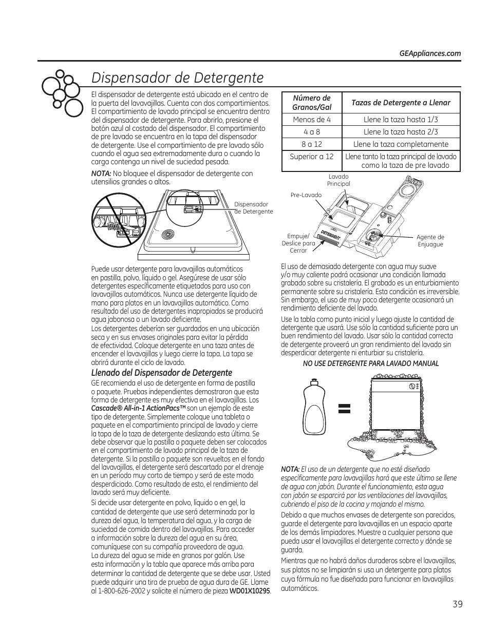 Dispensador de detergente | GE GDF510PGDBB User Manual | Page 39 / 48