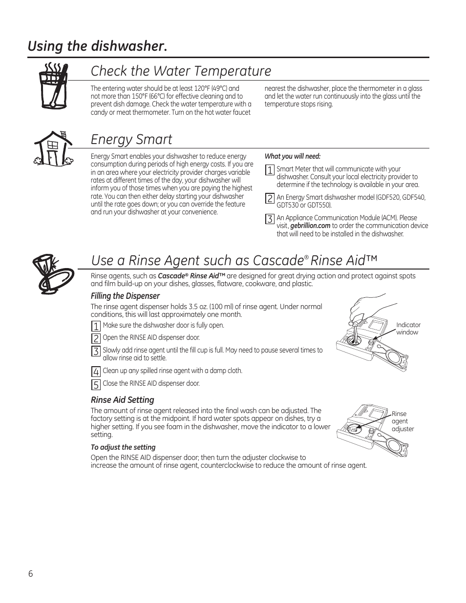 Rinse aid, Energy smart | GE GDF510PGDBB User Manual | Page 6 / 48