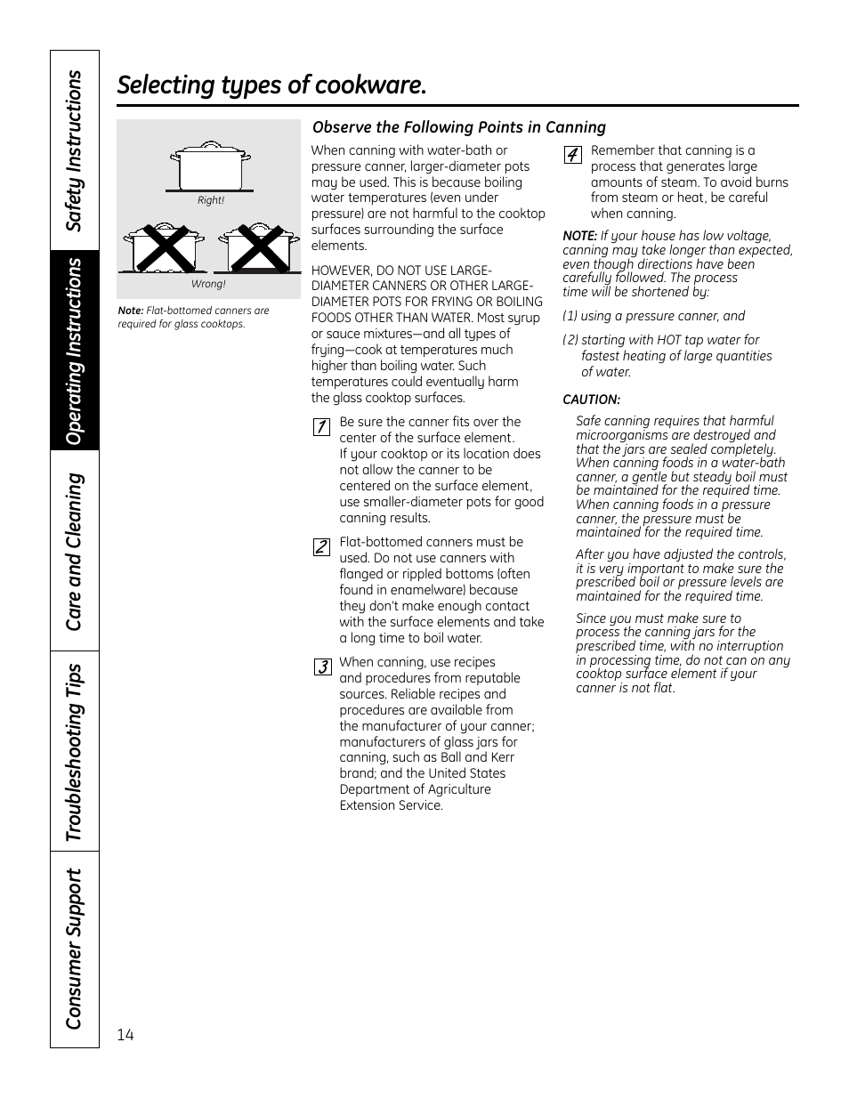 Selecting types of cookware | GE PHP900DMBB User Manual | Page 14 / 72