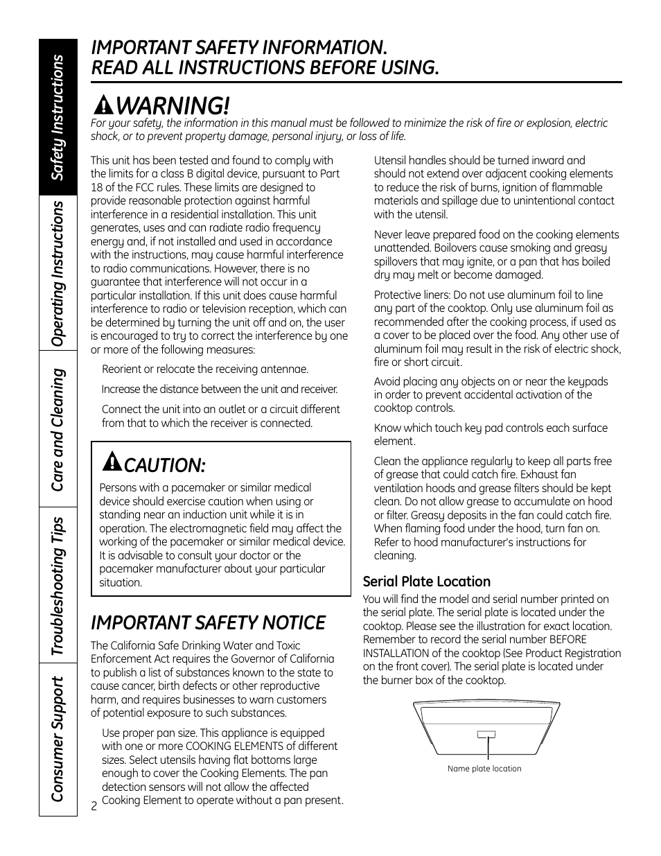 Safety instructions, Warning, Important safety notice | Caution | GE PHP900DMBB User Manual | Page 2 / 72