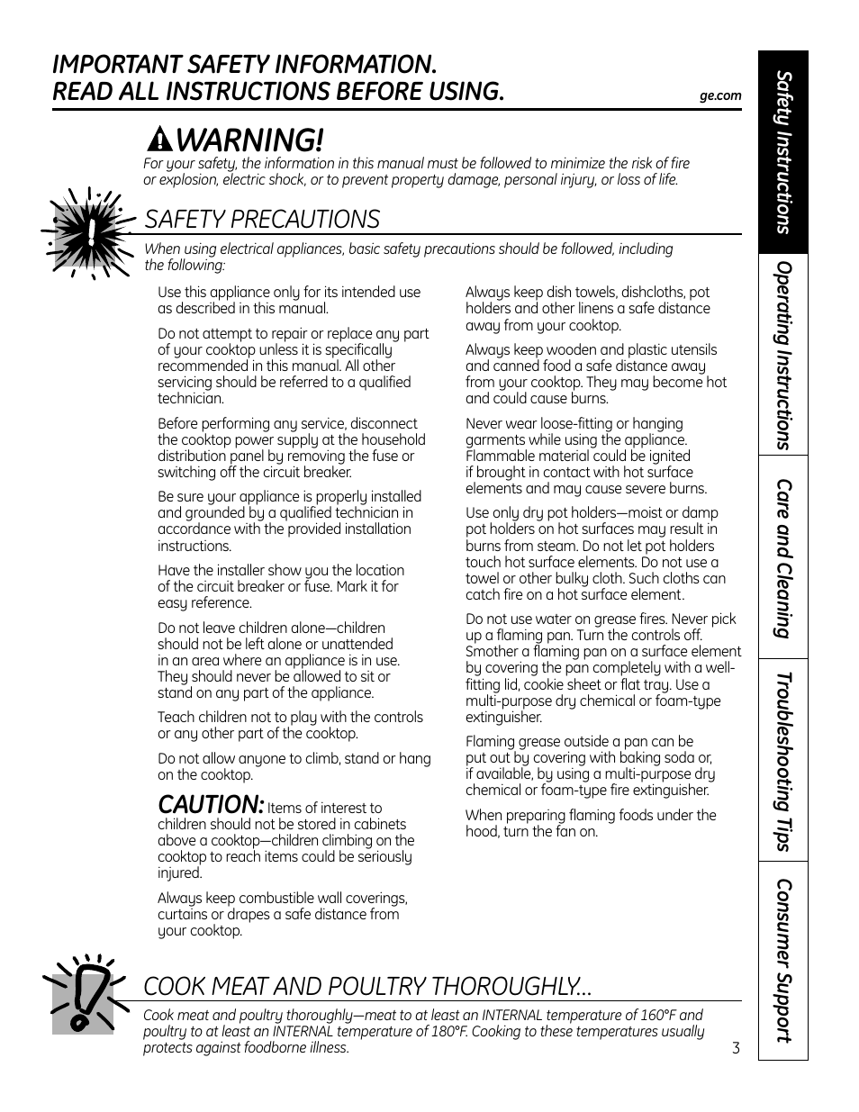 Warning, Caution | GE PHP900DMBB User Manual | Page 3 / 72