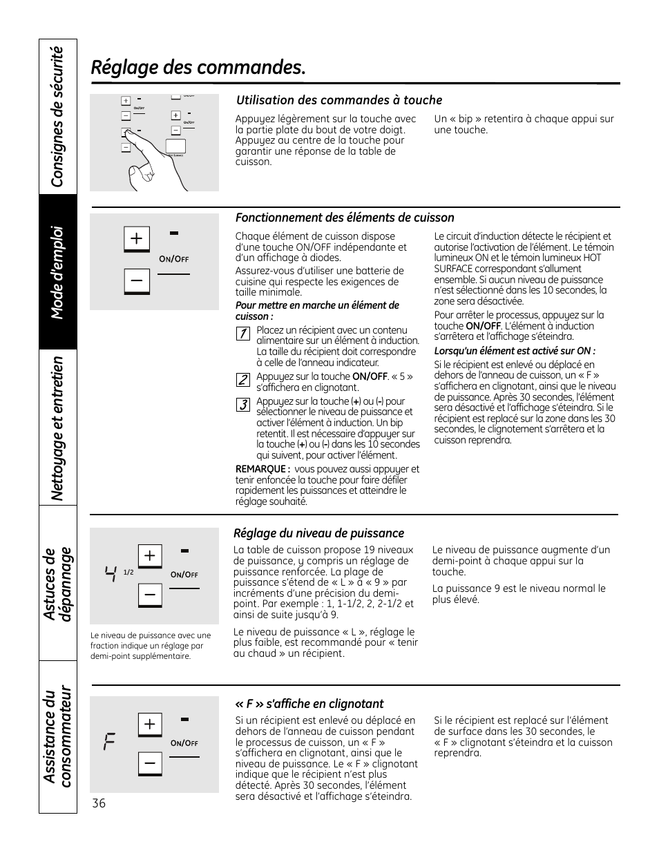 Réglage des commandes | GE PHP900DMBB User Manual | Page 36 / 72