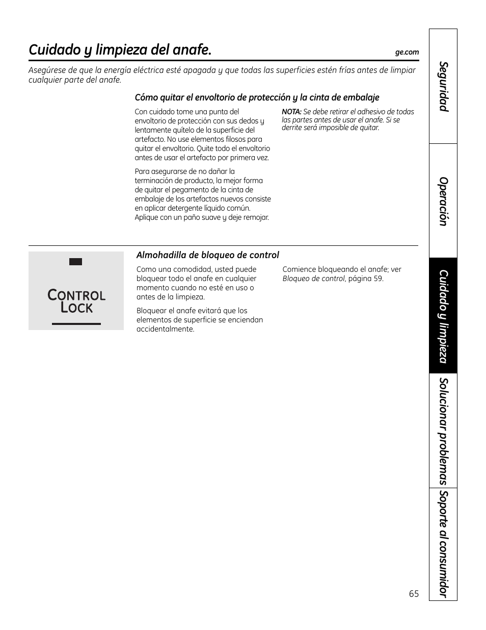 Cuidado y limpieza del anafe | GE PHP900DMBB User Manual | Page 65 / 72